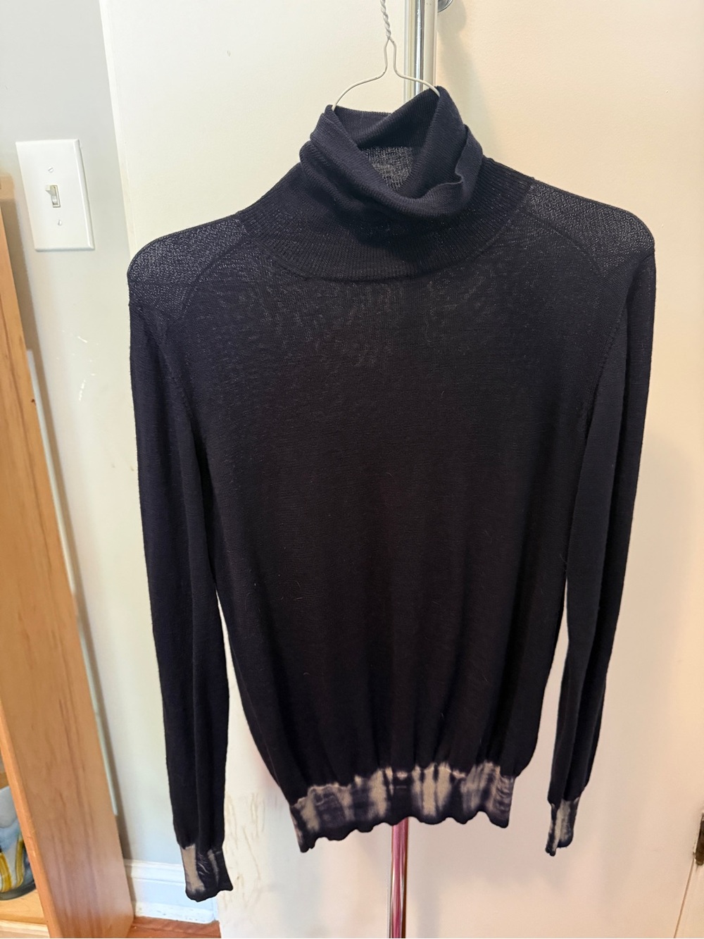 Prada navy Turtleneck Sweater with Washed Hem and Cuff Accents